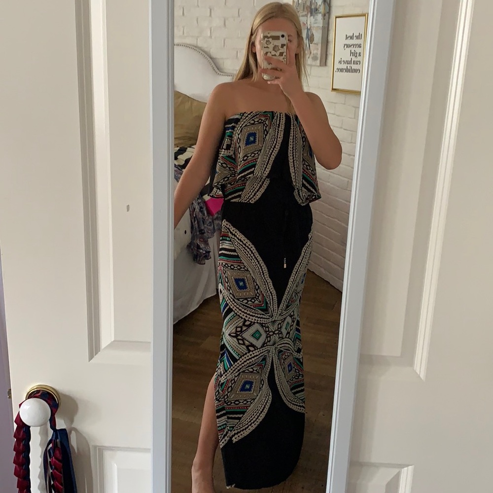 Mossimo Strapless Black Printed Dress (Womens S)